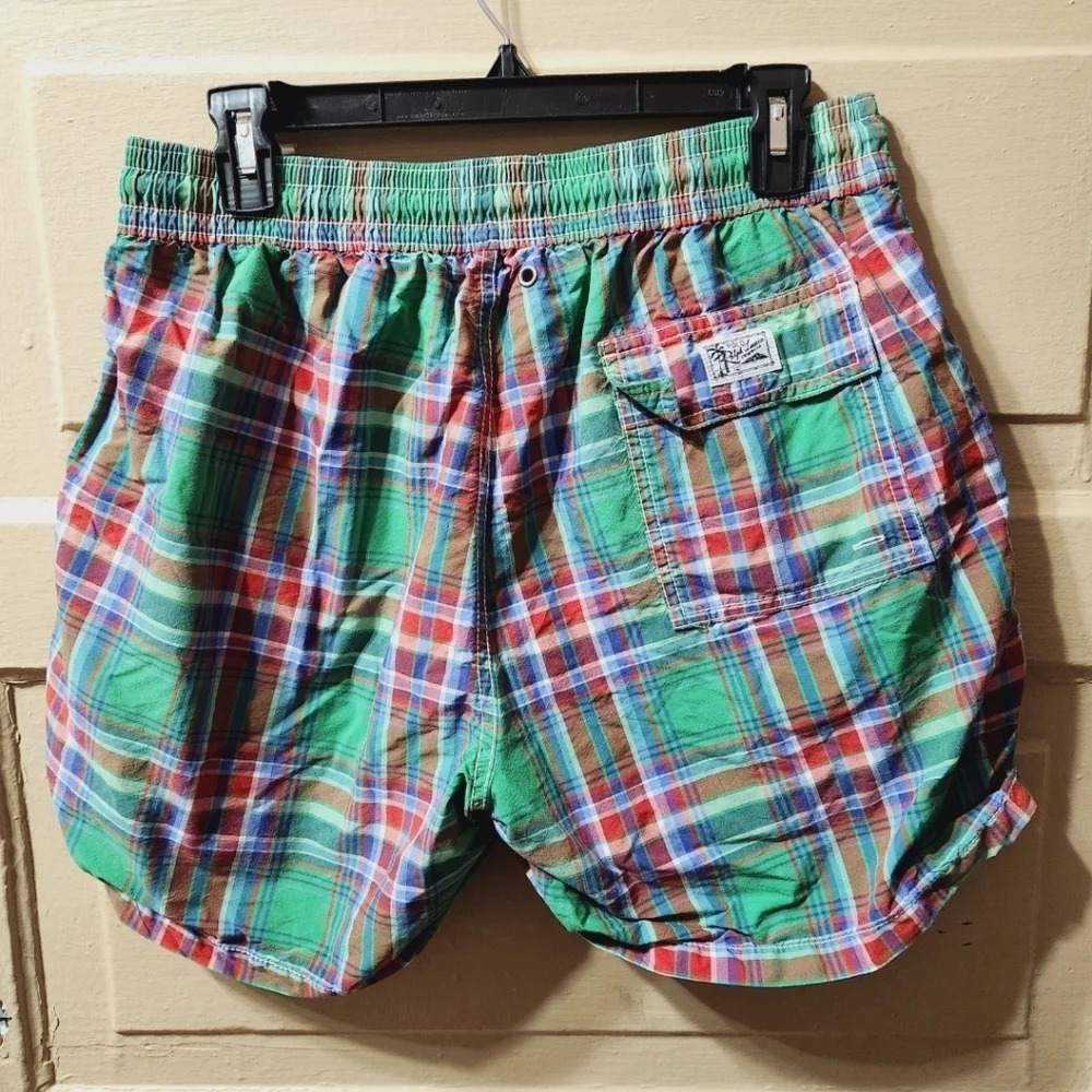 Polo Ralph Lauren 80s 90s Men's Multicolor Plaid Swim Trunks Vintage - Picture 5 of 6